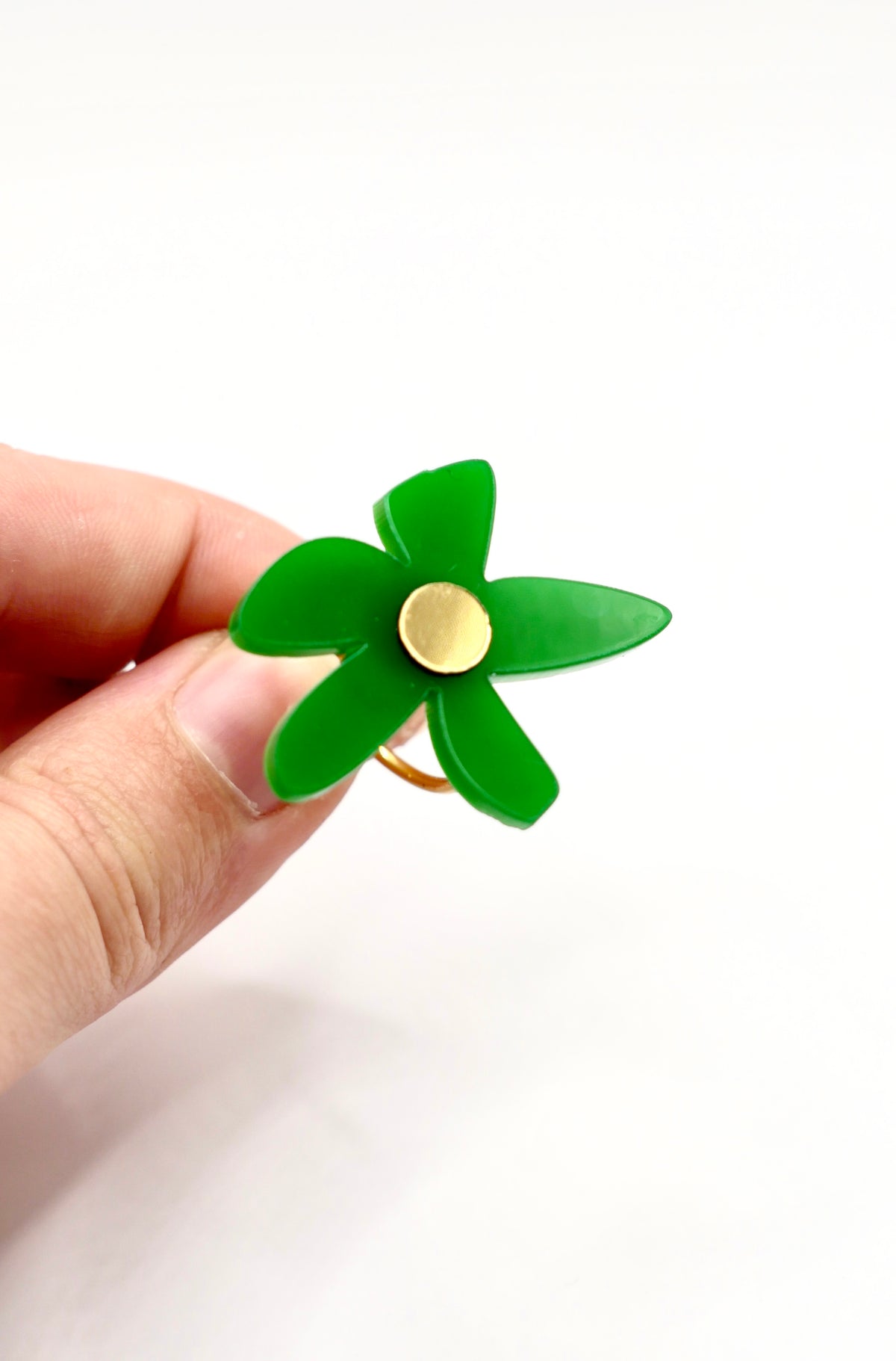 Bague flores verte anneau en laiton 