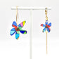 Boucles d'oreilles Flores en forme de fleurs multicolores, motif vitrail 