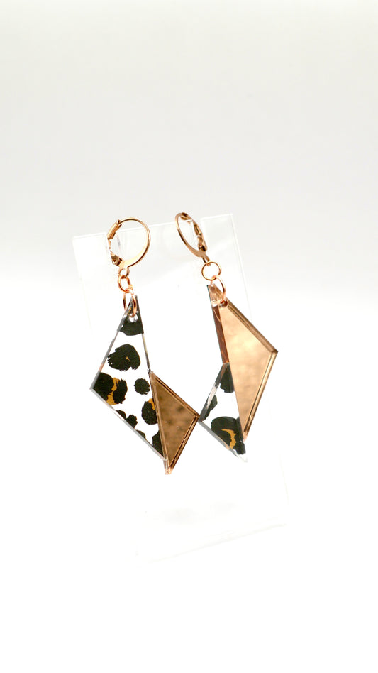 Boucles d’oreilles Karla en plexiglas, léopard et rose gold 