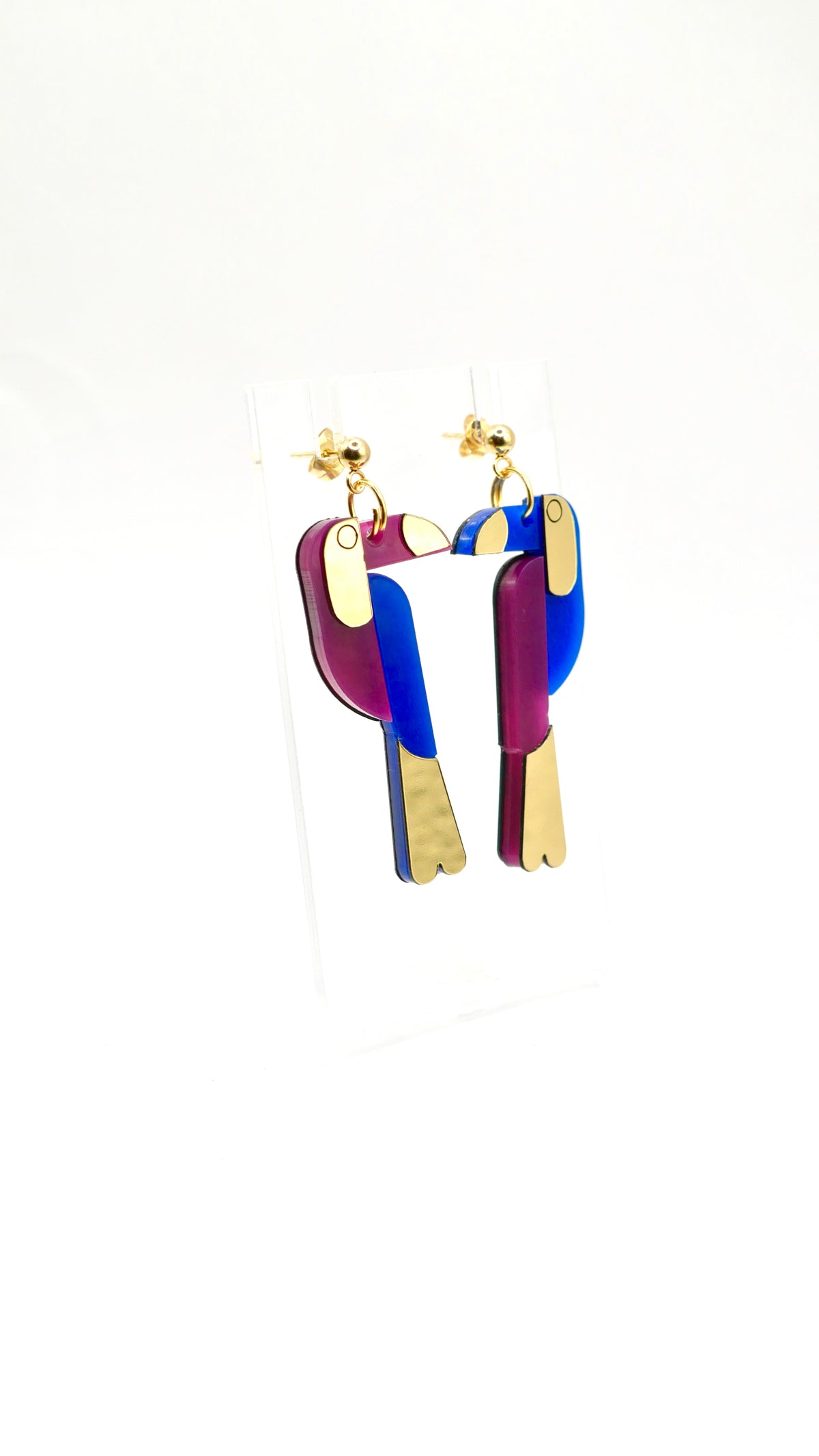Boucles d’oreilles toucan bleu et violet 