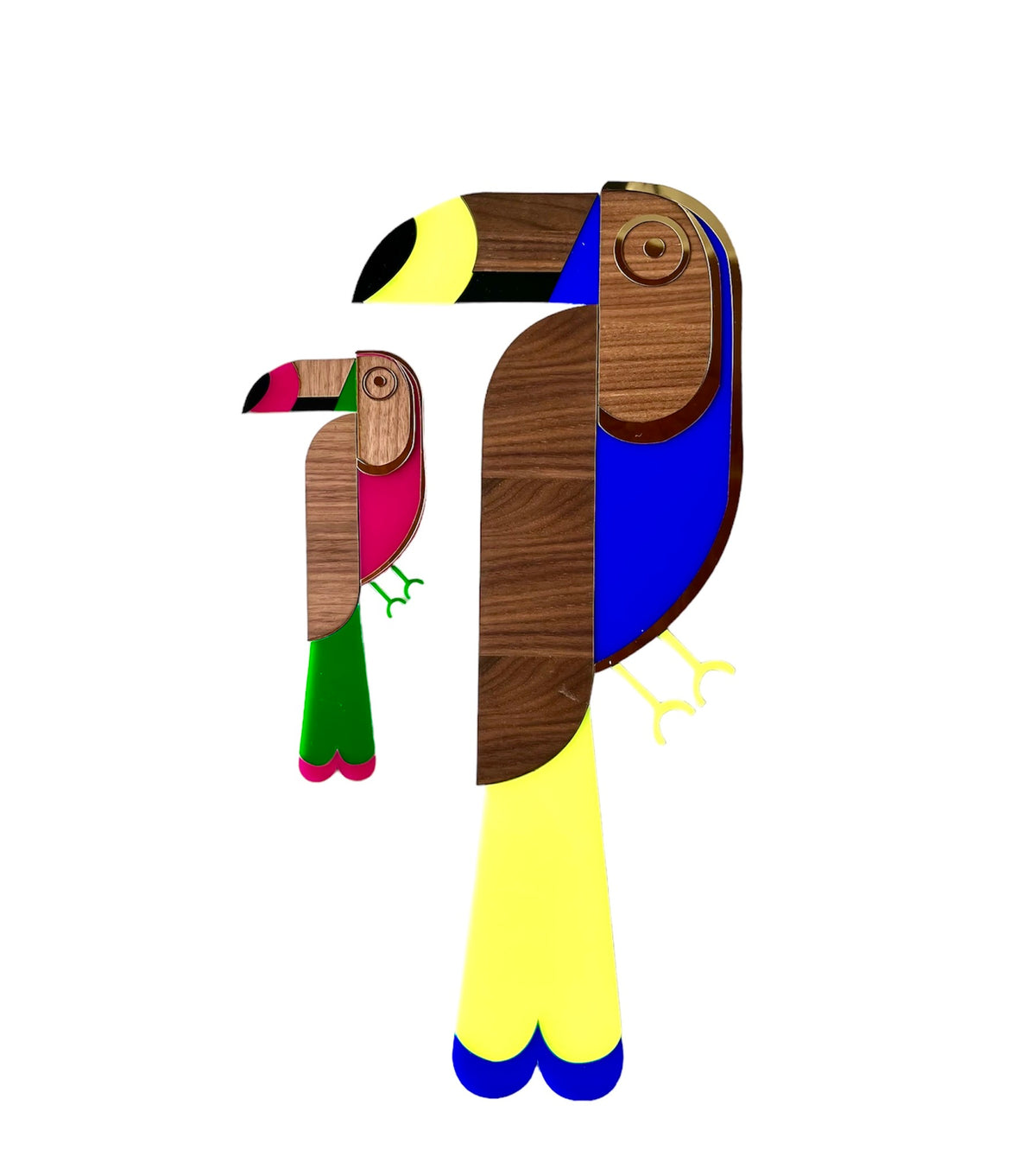 Comparartif des tailles, décoration murale Toucan, plexiglas coloré et bois, fait main en France