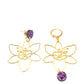 Boucles d’oreilles coquelicot asymétriques en laiton et violet paillettes 