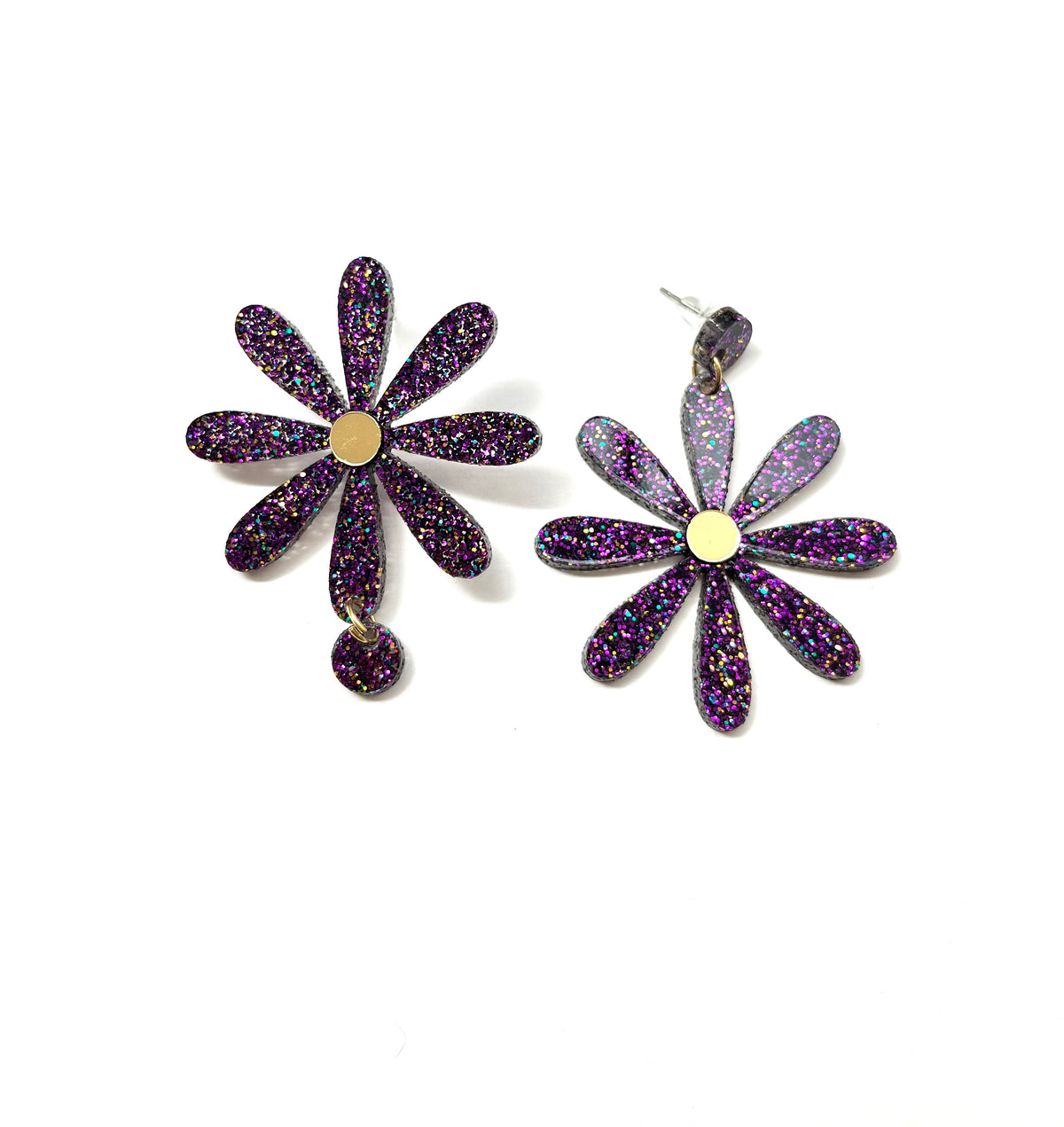 Boucles d’oreilles Daisy violet paillettes 