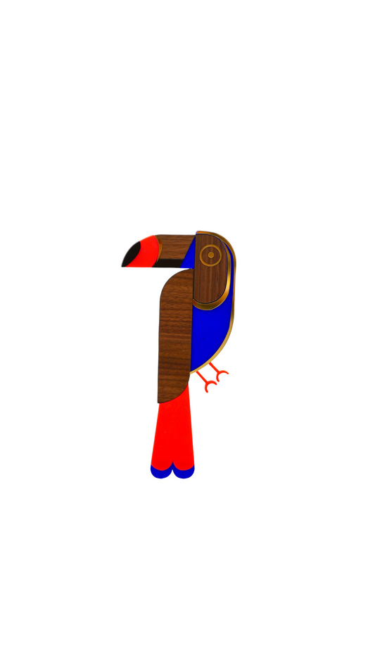 Décoration murale Toucan orange et bleu, fait main en France 