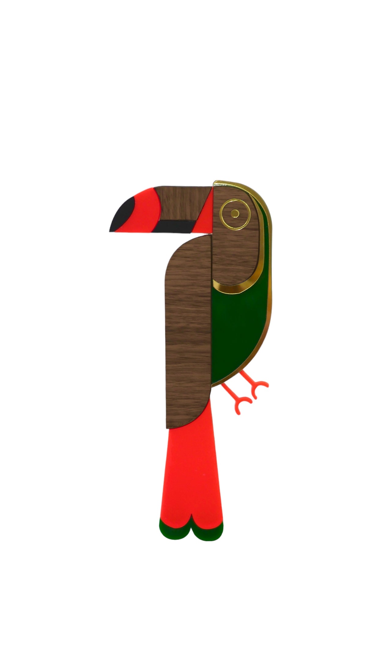 Décoration murale Toucan orange et vert, plexiglas coloré et bois, fait main en France 