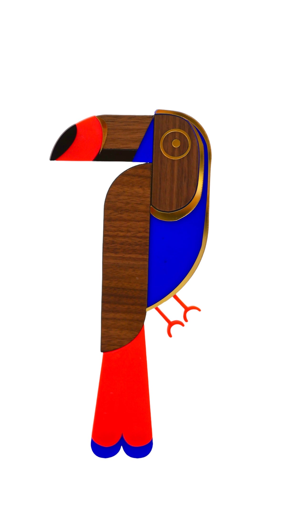 Décoration murale Toucan orange et bleu, plexiglas coloré et bois, fait main en France 