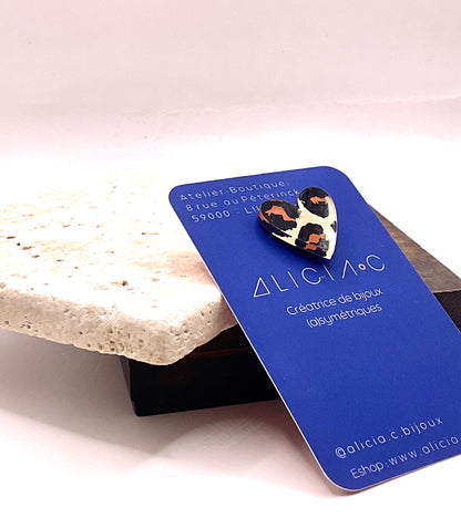 Pins love en forme de cœur, broche motif léopard