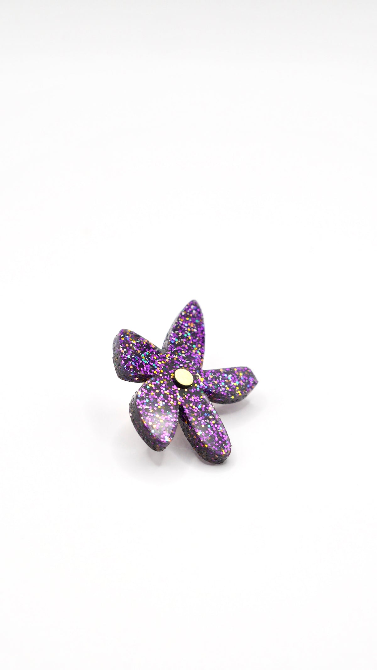 Pins Flores en plexiglass violet pailleté 