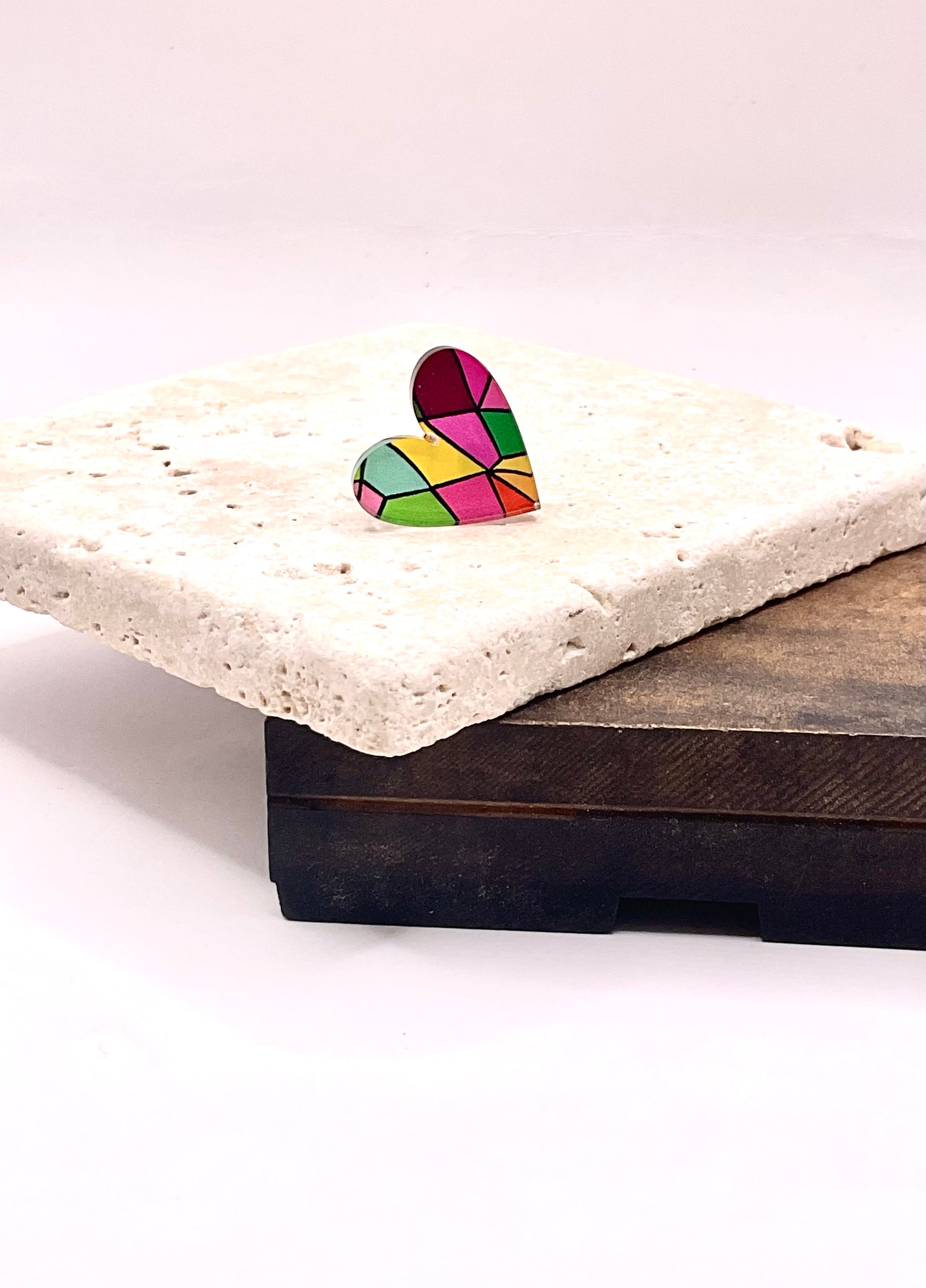 Pins love en forme de coeur, broche motif vitraux