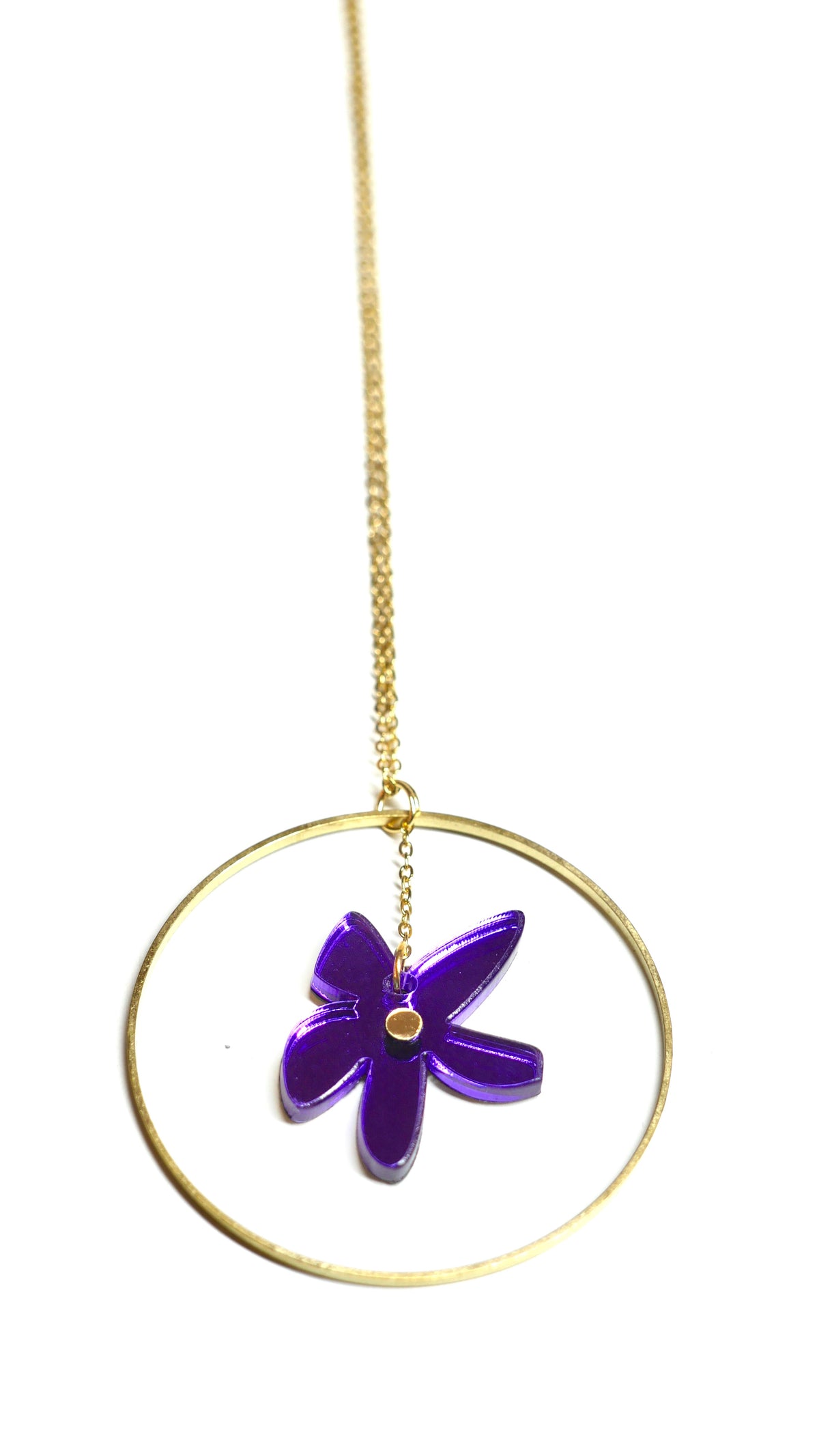 Sautoir flores violet miroir 3 microns