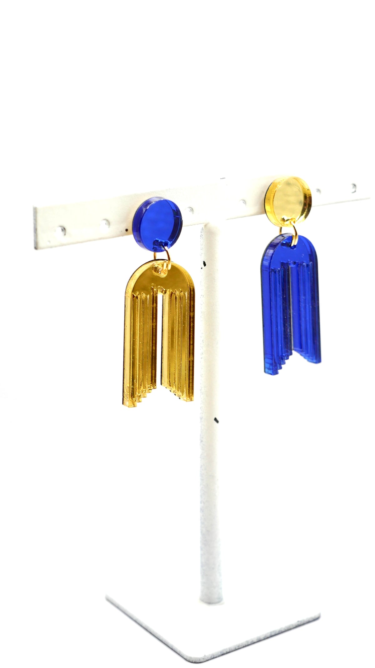 Boucles d’oreilles asymétriques Zéphyr bleu et doré 