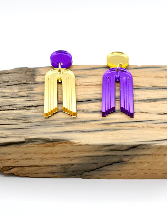 Boucles d’oreilles Zéphyr violet et doré  