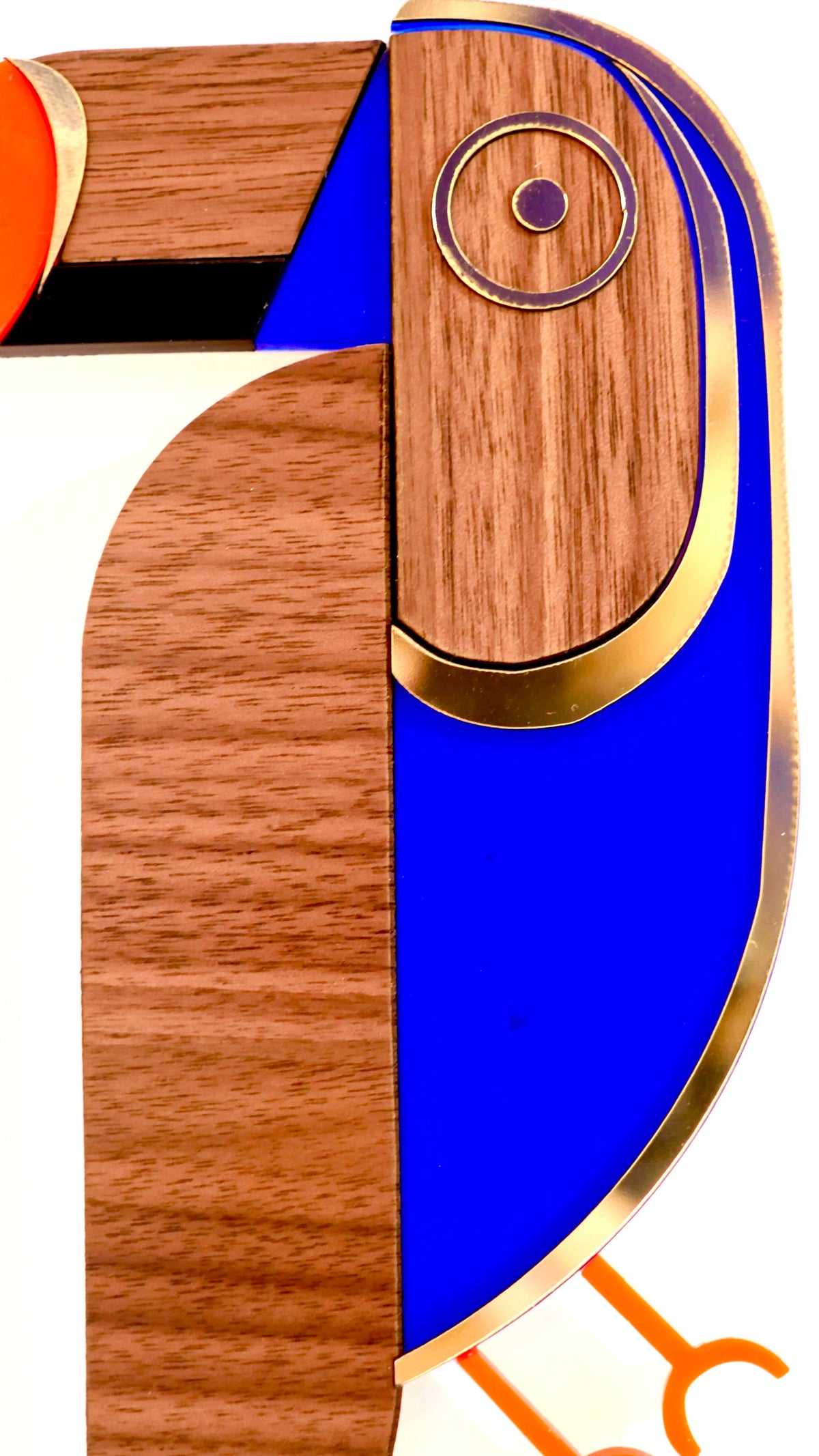 Décoration murale Toucan bleu et orange, plexiglas coloré et bois, fait main en France 