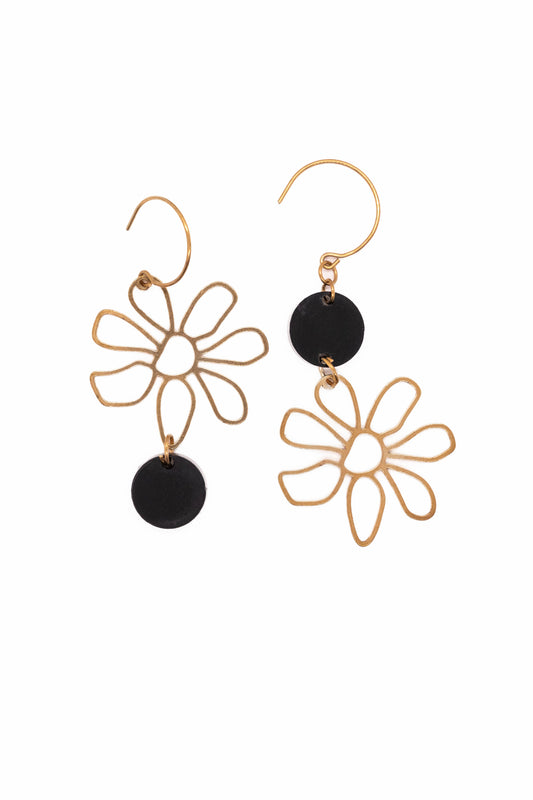 Boucles d'oreilles Flora noires en laiton